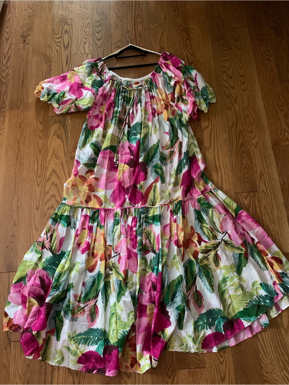 FARM Rio Tropical Pained Floral Puff-Sleeve Maxi Dress in Pink, Green & Yellow - Picture 5 of 8